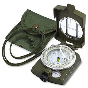 Anbte Boussole Multifonction Professionnelle, Boussole Militaire Portable avec Sac de Transport Haute Précision Boussole de Marche Imperméable Boussole en Métal pour Chasse, Camping et Hiking- Vert (Anbte FR, neuf)