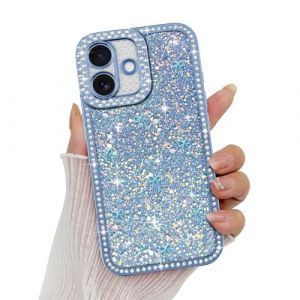 Wirvyuer Compatible avec iPhone 16 Coque Glitter Luxe Brillant Housse avec Cristal Diamant pour Femme Fille Bling Strass Coque avec 3D Nœuds Case pour iPhone 16 Bleu (meijiehua, neuf)