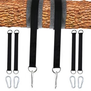 DIFLAX Sangle Balancoire 4 Pcs 24x2.5cm Sangle Hamac Avec Mousquetons Et Anneaux D, Protection Arbre, Support Hamac Exterieur Pour Balancoire Et Hamac Suspendu (SVF TUNDER PRICE, neuf)