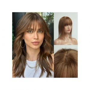 Perruque à cheveux longs, Perruque châtain clair de 14 pouces, cheveux lisses avec frange, 4 x 5,5 pouces (yichanggeng, neuf)