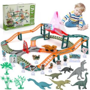 Circuit Voiture Enfant, 167 Pcs Circuit Voiture Electrique avec 6 Figurines de Dinosaures, 1 Voiture Dinosaure, Panneaux de Signalisation et Accessoires, Jouet Enfant pour 3 4 5 6 Ans (BETA STORE S.R.L., neuf)