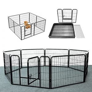 XUANYU Parc à Chiots Pliable en Grilles de 80×60 cm, Parc de Jeu pour Chien Hauteur 60 cm/23,6", Clôture Métallique avec Porte, Enclos Métal avec Porte, pour Intérieur et Extérieur, Noir (8 Grilles) (XUASHW, neuf)