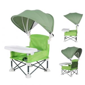 Rehausseur Chaise Enfantss Pliable Voyage, Siège De Camping Enfantss, Chaise Plage Bebe, Chaise Haute Bébé Confort, Chaise Bebe De Table Avec Plateau Amovible Et Parasol Pour Intérieure Extérieure (Knowlife, neuf)