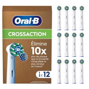 Oral-B Pro Brossettes De Rechange Cross Action ORIGINALES, Lot de 12 Embouts Ronds, Blancs, Compatibles Avec Des Brosses Electriques Oral B Pro, Filaments Pour Eliminer La Plaque Dentaire, En Carton (BZ-Trade, neuf)