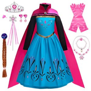 YYDSXK Robe Anna Reine des Neiges, Deguisement Princesse Anna avec Cape Perruque Couronne Princesse Ensemble, Costume de Couronnement Anna pour Fille Halloween Anniversaire Fêté Carnaval Cosplay (Miscco-FR, neuf)