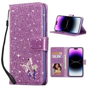 UEEBAI Coque pour iPhone 15 Pro Max 6.7 inch, Premium en Cuir PU Étui à Rabat et Folio Housse Antichoc Portefeuille avec Fentes pour Cartes Fermeture Magnétique Dragonne et Béquille Case - Violet (UEEBAI, neuf)