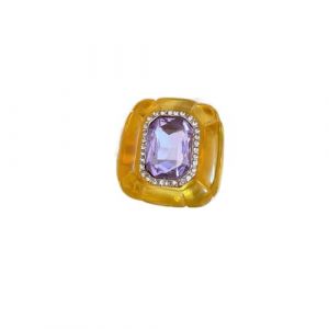 Bague en r&eacute;sine acrylique de couleur bonbon, accessoires g&eacute;om&eacute;triques exag&eacute;r&eacute;s pour femme, bijoux &agrave; la main, style r&eacute;tro europ&eacute;en et am&eacute;ricain (jaune violet) (YANMINGWENHUA, neuf)