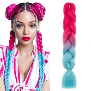 S-noilite Extensions de cheveux tressés Jumbo Brading Hair arc-en-ciel, postiche tressé coloré pour tresses Box Twist, 60 cm, 1 pièce, cheveux au crochet,Rouge Pêche à Bleu Clair (EU Fancy Activestyle, neuf)