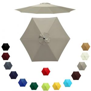 Auvent de Remplacement pour Parasol 6 Baleines/8 Baleines, Remplacement Toile de Parasol 2m/2.3m/2.7m/3.0m, Housse de Rechange pour Parasol D'extérieur, Polyester Anti UV(Top color,2.7m/6 Arms) (LYLSD, neuf)