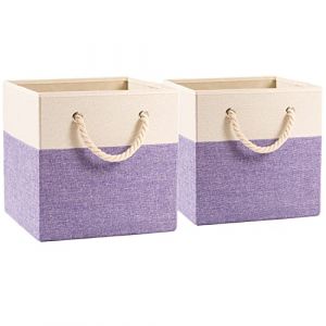 Prandom Grands bacs de rangement cubiques pliables 33x33x33 cm[2-paquet] Paniers en tissu et en lin,tiroir avec poign&eacute;es en coton Organisateur d'&eacute;tag&egrave;res pour placard &agrave; jouets Violet (PRANDOM_EUR, neuf)