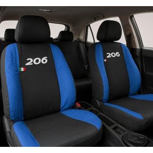 Lupex - Housses de Siège Auto pour 206, Noir Bleu Royal, Made in Italy, Avant-Arrière, Tissu Polyester, Intérieures (LUPEX SHOP, neuf)