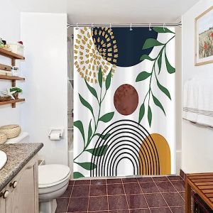 Uiiooazy Rideau Douche Anti Moisissure, Rideau de Douche 150x200cm Abstrait Soleil Brun Feuilles Vert Rideaux de Baignoire Tissu Lavable Imperméable Polyester Rideaux Salle de Bain avec 10 Crochets (dongguibinjingpinxiaodianpu, neuf)