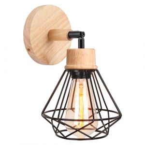 iDEGU Applique Murale Industrielle Design Cage en Métal et Bois Rétro Lampe Murale Ajustable Luminaire Plafonnier Vintage Applique Intérieure pour Chambre Couloir Salon Café Bar, 16CM (Style-D Noir) (IDEGU, neuf)