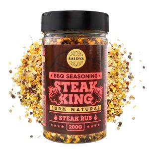 Steak King BBQ Rub &ndash; Assaisonnement 100% Naturel &ndash; M&eacute;lange d&rsquo;&Eacute;pices &Eacute;quilibr&eacute; pour Steaks d&rsquo;Exception et Plats de B&oelig;uf au BBQ &ndash; Grand Pot (200g) (SALDVA, neuf)