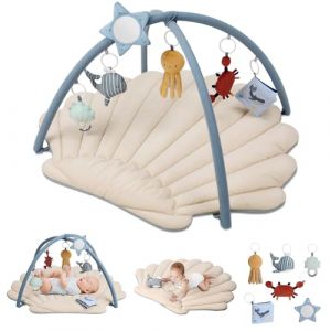 Blissful Diary Tapis d'&eacute;veil B&eacute;b&eacute; avec Arche Amovible, Tapis &Eacute;veil B&eacute;b&eacute; 6 Jouets - D&eacute;veloppement Sensoriel et Moteur Progressif, Enfant, Fille et Gar&ccedil;on, Boh&egrave;me Oc&eacute;an (BLISSFUL LIFE INC, neuf)