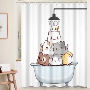 Ttincceer 180x180cm Mignon Chat Rideau de Douche - Dessin Anim&eacute; Chat dans Baignoire - &Eacute;tanche Dr&ocirc;le Animal Animaux de Compagnie Rideau de Bain Lavable (Zhanghaostore, neuf)