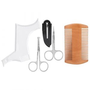 Beard Shaping Template Comb Scissors Grooming Set Transparent for Men Stainless Steel (Loboo idea, neuf)