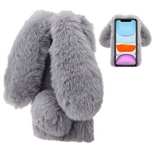 Coque pour iPhone 11 Pro Max 6.5" Lapin Peluche Fourrure Mignon Kawaii 3D Lapin Oreille Étui de Protection Hiver Chaud Souple Poilu Motif Doux Silicone Anti-Choc Case Cover pour iPhone 11 Pro Max,Gris (LCHDA-EU, neuf)