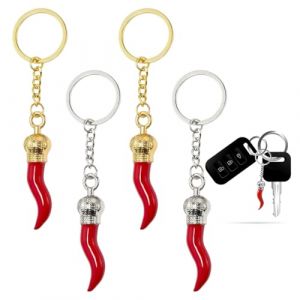 4 Pi&egrave;ces Porte-cl&eacute;s Bijou de Sac Piment Rouge Corne d'abondance Symbole porte-bonheur Italien Id&eacute;e Cadeau pour Thanksgiving No&euml;l (Argent et or) (ANETTEE GLOBALISS, neuf)