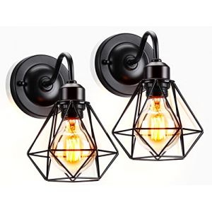 2 pack Appliques Murales Vintage Industrielle Noir Diamant Cage en M&eacute;tal Plafonnier Luminaire R&eacute;tro Applique Int&eacute;rieure D&eacute;coration pour Salon Cuisine Couloir Chambre Caf&eacute; Bar (160mm-2packs) (DOO2U, neuf)