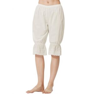 BEAUTELICATE Pantalon Victorien De Femme &Eacute;t&eacute; 100% Coton Renaissance Culotte Bouffantes Lolita Pumpkin Volants Short Vintage Bloomer Pantacourt De Pyjama Cr&egrave;me - Pas De Doublure, S (BEAUTELICATE-FR, neuf)