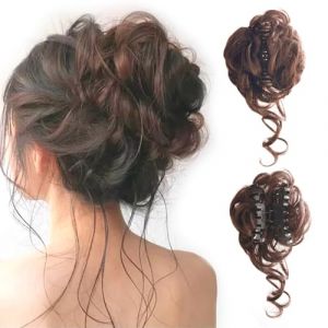 XQMMGO Postiche chignon avec pince bouclée, postiche chignon bouclé avec chignons de cheveux, chouchous chignon désordonné postiche chignon pour femme (marron clair) (YYU Stock fun, neuf)