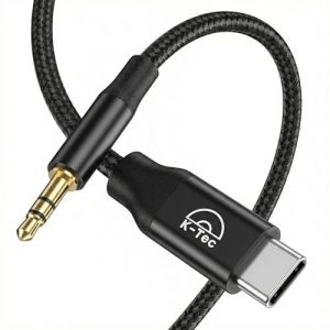 Adaptateur auxiliaire-Jack 3.5mm vers USB-c en Nylon tresser Noir, Ultra R&eacute;sistant, c&acirc;ble st&eacute;r&eacute;o auxiliaire pour &eacute;couteur, Casque, Enceinte, Compatible avec Iphone 15/16, Samsung, Huawei, xiaomi (K-Factory., neuf)
