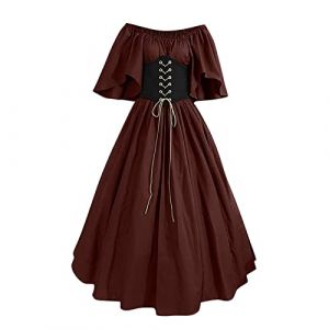 JIANGML 2024 Robe rétro médiévale Femme avec Manches Grandes Tailles Trompette Robe Reine Femme Victorienne médiévale Renaissance Gothique Robe Carnaval Halloween Cosplay fête Princesse Costume Longue (☎JIANGML Discount shop（50% ~ 80%）, neuf)