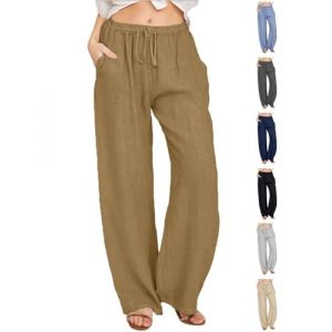 CheChury Pantalon Lin Femme &Eacute;t&eacute; D&eacute;contract&eacute;s Pantalons Mode Coton Chanvre Confortable Jogging Plage R&eacute;tro Pants Taille Elastique Pantalon avec Poches,Marron,XL (LYworld, neuf)