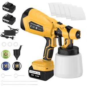Pistolet a Peinture sans Fil avec 2 * 5500mAh Batterie, ASUNCELL Pistolet Peinture Electrique avec Grand r&eacute;cipient de 1 000 ML, pour Murs, Plafonds, Meubles, Cl&ocirc;tures, Armoires (Jaune) (ASUNCELL-FR, neuf)