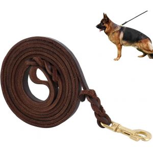 Laisse pour Chien Longueur 2m / en Cuir Véritable Main Marron Tressé pour Chien ou Moyen Réglable d'Entraînement pour Petits Moyens Grands Chiens (3m Brun) (tiangaokoufu, neuf)