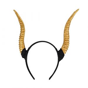 WESIEVYA Bandeau Croissant Cornes De Chèvre Cornes De Bélier Bandeau En Corne D'antilope Bandeau De Cornes De Taureau Bandeau Oreilles De Diable Bandeau En Corne De Mouton Résine Golden (BUHINR, neuf)