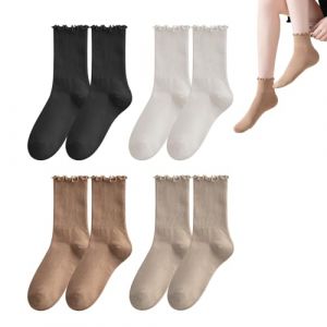 DHWEKU 4 Paires Chaussettes Femmes Chaussettes en Dentelle Chaussettes Tricotées Chaussettes Confortables Invisible Chaussettes à Volants Chaussettes Entraînement pour Femmes Filles (DHXMYGS, neuf)