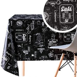 KP HOME Toile Cir&eacute;e Rectangulaire 200x140cm, Noir Fonc&eacute;, Nappe Plastique en PVC Essuyable pour Int&eacute;rieur et Ext&eacute;rieur, Facile &agrave; Nettoyer, Imperm&eacute;able en Vinyle - Motif de Restaurant Menu Tableau R&eacute;tro (BonizStyle, neuf)