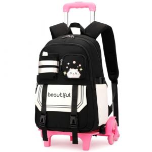 Amythe Sac a Dos à Roulettes pour Filles de 9 à 16 ans, Cartable à Roulettes pour Enfants Adolescents avec 6 Roues, Sac Ecole Léger de 28L pour élèves du Primaire et du Secondaire, Noir (Amythe, neuf)