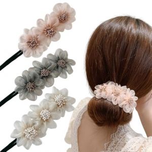 CULEO Accessoires &agrave; chignons Lot de 3 rouleaux &agrave; chignon en forme de fleur, accessoires pour chignon torsad&eacute;, pinces &agrave; chignon, bigoudis paresseux pour femmes et filles (CARTW CONNECT TRADING LTD, neuf)