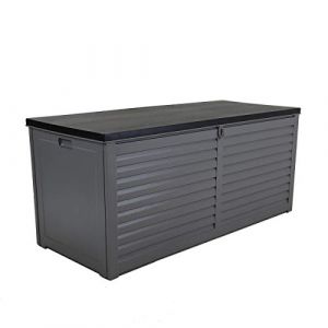 Charles Bentley Coffre de Rangement 490L Jardin Extérieur - Plastique Gris avec Couvercle Noir, Poignées Moulées, Cadenas, Glissières Aluminium (146,4x64,4x61 cm) (CharlesBentley, neuf)
