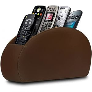 Support de t&eacute;l&eacute;commande en cuir avec 5 compartiments pour t&eacute;l&eacute;commandes, lunettes et lecteur multim&eacute;dia, rangement pour stylos (marron) (Zhangli Store, neuf)
