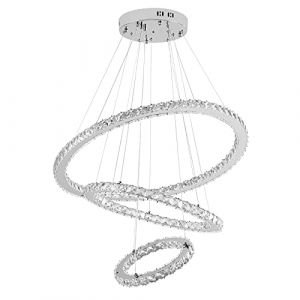 Aufun 72W Moderne Cristal LED 3 Anneau Design, Plafonnier En Cristal, Lustre Cr&eacute;atif, Lampe Suspendue pour Chambre Salon Salle &Agrave; Manger (Blanc Froid, 72W) (Jodanyong, neuf)
