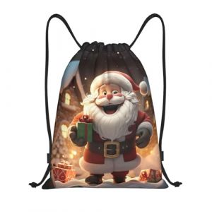 Langhbozdp Sac &agrave; dos avec cordon de serrage imprim&eacute; P&egrave;re No&euml;l pour homme et femme, Noir , S (lianghongbing12, neuf)