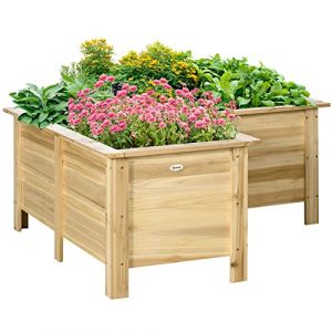 Outsunny Jardini&egrave;re sur&eacute;lev&eacute;e en Bois, Pot de Fleurs ext&eacute;rieur en Forme de L avec Tissu Non tiss&eacute;, Potager Urbain pour la Culture de Plantes, Fleurs sur terrasse, Jardin, 120 x 120 x 50 cm, Naturel (OutSunny Iberica, neuf)