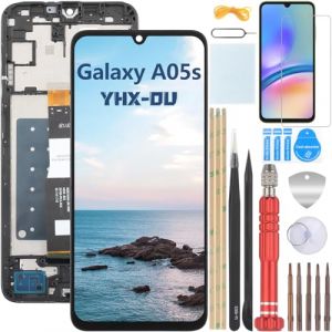 YHX-OU 6.7'' Noir Kit &Eacute;cran LCD avec Ch&acirc;ssis pour Samsung Galaxy A05s SM-A057G SM-A057F SM-A057M &Eacute;cran Complet Tactile LCD Display de Rechange et Outils + Verre tremp&eacute; (HWTome, neuf)