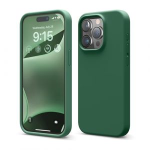 elago Coque Silicone Liquide Compatible avec iPhone 15 Pro, Silicone Qualité Supérieure, Coque Protection Intégrale [Structure Antichoc 4 Couches], Doublure Microfibre Douce Anti-Rayures (Vert Alpin) (elago FR officiel, neuf)