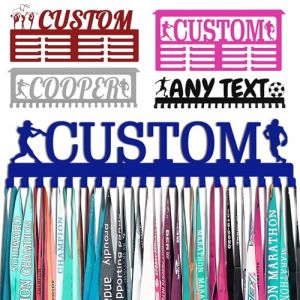 Porte Médaille Personnalisé avec Prenom Logo Bleu Présentoir à Medaille Personnalisée pour Football Gymnastique Judo Ballet Enfant Garçon Fille Cadeau Personnalisé Présentoir de Sport en Méta (Lokfun, neuf)