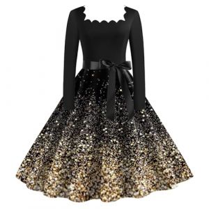 Robe de No&euml;l Femme Robe Moche Noel Femme Imprim&eacute; Cerfs et Flocons de Neige Robes de Soir&eacute;e Pour No&euml;l Sexy Robe R&eacute;tro Vintage Femme Ann&eacute;e 40 50 60 Robe de Cocktail Rockabilly Deguisement Lutin de Noel (BAULMD（90% Big Promotion Without Discount Code ）, neuf