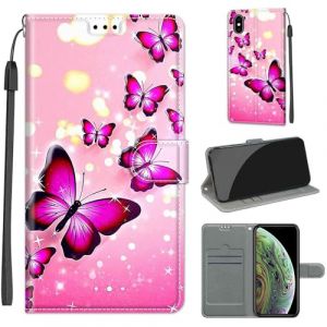 Coque pour iPhone X, Housse Etui Portefeuille Cuir Multifonction, Fermeture Magn&eacute;tique &agrave; Clapet Anti-Choc Compatible avec Coque iPhone XS Book - Papillon (KENHONER, neuf)