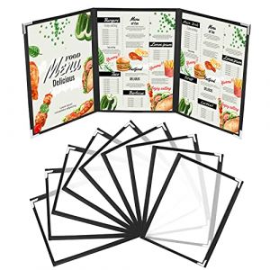 Kurtzy Protege Menu A5 (10 Pcs) - Porte Menu Restaurant 3 Page Double Face Style Américain - Pochette Menu Noires avec Coins Protecteurs - Protege Carte pour Restaurants, Bars, Cafés, Boissons (Tinyyo Europe, neuf)