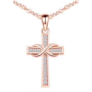 MicLee Collier pendentif femme fille, collier en argent 925, collier croix et symbole d'infini élégant, zircon incrusté, pendentif croix unique, argent, or rose, or, Oxyde de Zirconium, Oxyde de (MicLee, neuf)