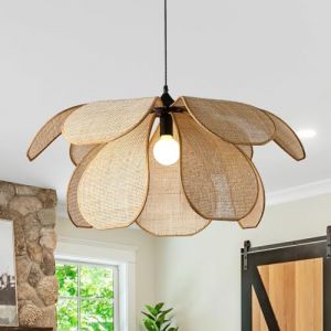 meibeileil Suspension Rotin Vintage,Fleur CréAtive Lustre Rotin, Luminaire En Bambou Tressé Max 60W, Pour Salon Chambre Cuisine Couloir (80CM) (XSRK, neuf)