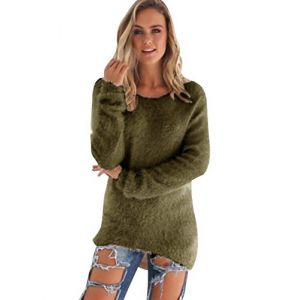 Pull Long Maille Femme Oversize Pull Mohair Col Rond Femme Chandail Femme Large Tricot Pull Grosse Maille Manche Longue Femme Chaud Loose Ample Hiver Chandails Grosses Mailles Sweater Femme Vert XL (Pengniao, neuf)